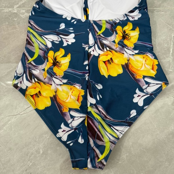 Women's APPIE Floral Ruched Tummy Control One Piece V-Neck Keyhole Swimsuit XL - Picture 9 of 16